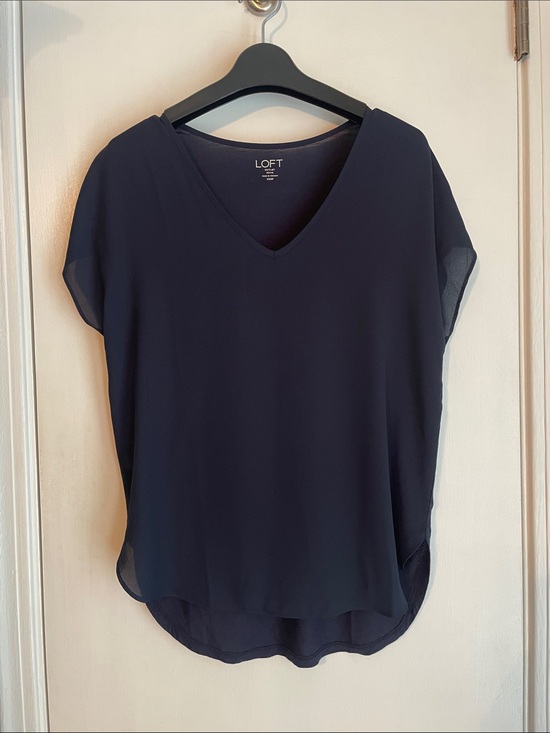 LOFT Tops - LOFT Navy V-Neck Short Sleeve Blouse XXSP
